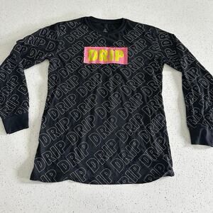 Bailey Apparel Launder Black Pink Drip All Over Long Sleeve Shirt Men’s Medium
